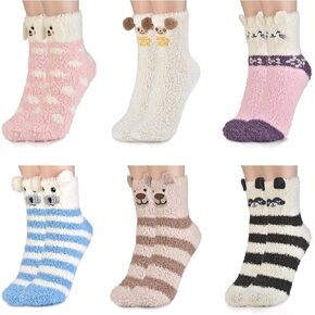 Women's Cozy Christmas Socks 6 Pairs Fluffy Warm Socks, Sleep Socks, House Socks, Thermal Socks Gift for Girls, Boys