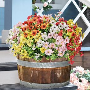 Outdoor Artificial Flower,10 Bundles Faux Silk Daisy for Planter Pot Colorful UV Resistant Look Real for Home Front Door Porch Patio Outside Yard(Mixed Colors)