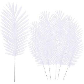 GWOKWAI 12 PCS Artificial Palm Leaves Plants Tropical Large Palm Leaves Fern Leaves for Home Hawaiian Party Jungle Beach Table Leaf Decoration (White)