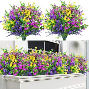 Sggvecsy Artificial Flowers for Outdoors 24 Bundles UV Resistant Boxwood Shrubs Artificial Eucalyptus Fake Plants Faux Plastic Greenery for Farmhouse Garden Indoor Outdoor Home Decoration（Mixed color）