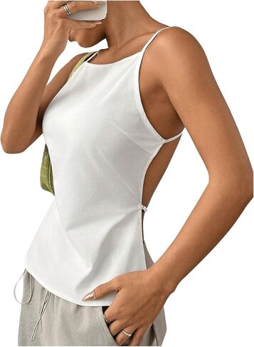 SHENHE Women's Open Back Spaghetti Strap Sexy Backless Strappy Camisole Tank Top in Saudi Arabia