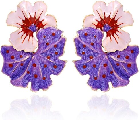 Large Flower Earrings Studs Dangle Enamel Statement Earrings Big Exaggerated Floral Earrings Jewelry for Women in Saudi Arabia