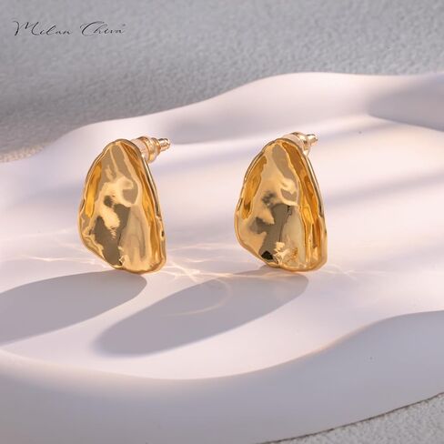 Milan Chiva 14K Gold Statement Stud Earrings for Women Trendy Gold Plated Dainty Geometric Dangle Jewelry in Kuwait