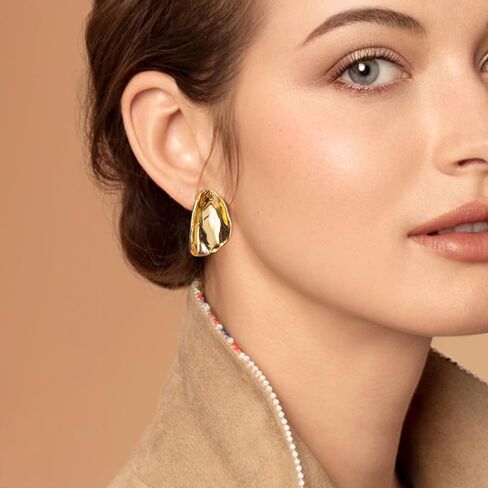 Milan Chiva 14K Gold Statement Stud Earrings for Women Trendy Gold Plated Dainty Geometric Dangle Jewelry in Kuwait