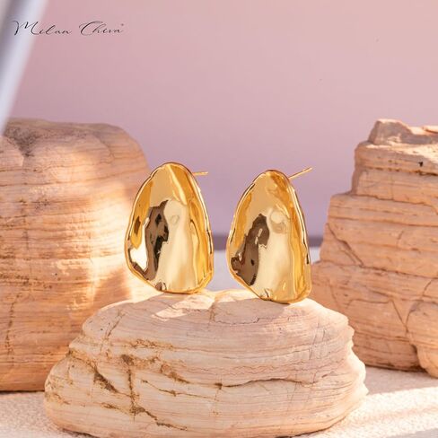 Milan Chiva 14K Gold Statement Stud Earrings for Women Trendy Gold Plated Dainty Geometric Dangle Jewelry in Kuwait