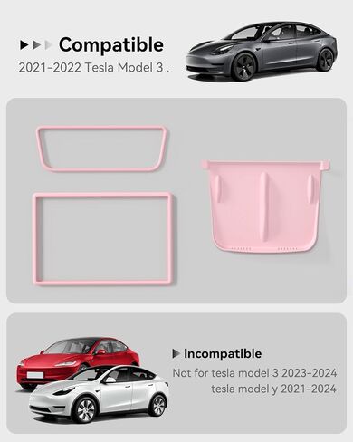 Center Console Wireless Charger Mat,Screen and Rearview Mirror Protector Frame,Anti-Slip Silicone Protector for Tesla 2021-2023 Model 3 and 2021-2024 Model Y Accessories(3 PCS Pink) in Saudi Arabia