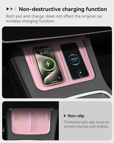 Center Console Wireless Charger Mat,Screen and Rearview Mirror Protector Frame,Anti-Slip Silicone Protector for Tesla 2021-2023 Model 3 and 2021-2024 Model Y Accessories(3 PCS Pink) in Saudi Arabia