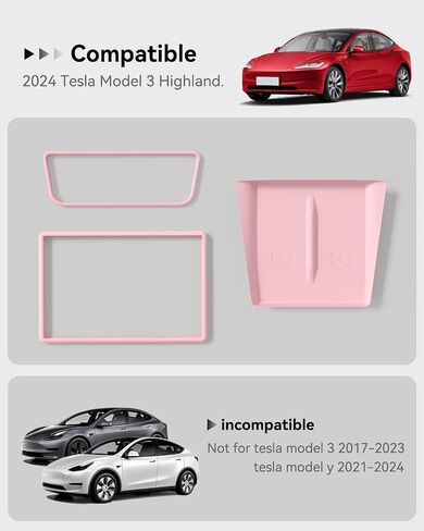 Center Console Wireless Charger Mat,Screen and Rearview Mirror Protector Frame,Anti-Slip Silicone Protector for Tesla 2021-2023 Model 3 and 2021-2024 Model Y Accessories(3 PCS Pink) in Saudi Arabia