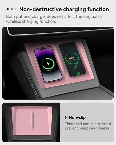 Center Console Wireless Charger Mat,Screen and Rearview Mirror Protector Frame,Anti-Slip Silicone Protector for Tesla 2021-2023 Model 3 and 2021-2024 Model Y Accessories(3 PCS Pink) in Saudi Arabia