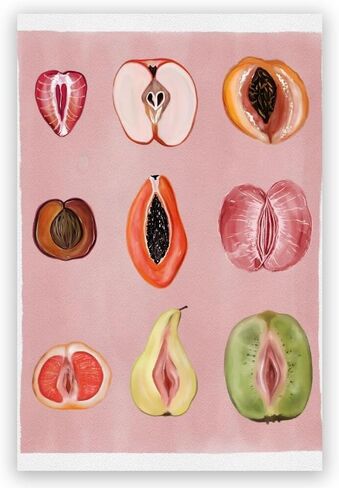 Generic Pink Fruit Wall Art Vintage Fruity Sliced Food Poster Funky Fruit Decor Woman Body Positivity Art Prints for Kitchen Bedroom Wall Decor 8x12in Unframed, style-1 in Saudi Arabia