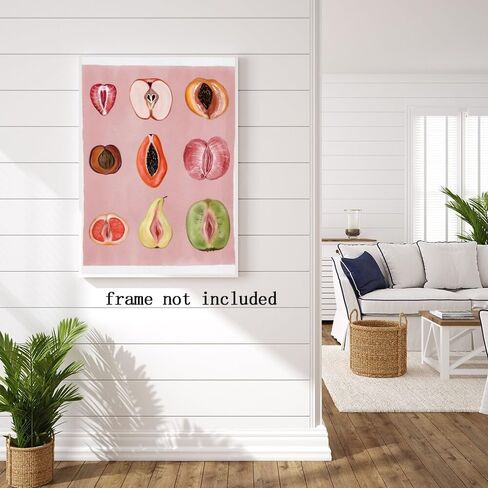 Generic Pink Fruit Wall Art Vintage Fruity Sliced Food Poster Funky Fruit Decor Woman Body Positivity Art Prints for Kitchen Bedroom Wall Decor 8x12in Unframed, style-1 in Saudi Arabia