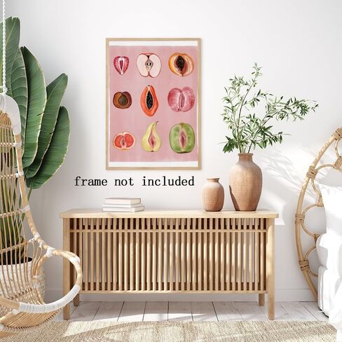 Generic Pink Fruit Wall Art Vintage Fruity Sliced Food Poster Funky Fruit Decor Woman Body Positivity Art Prints for Kitchen Bedroom Wall Decor 8x12in Unframed, style-1 in Saudi Arabia