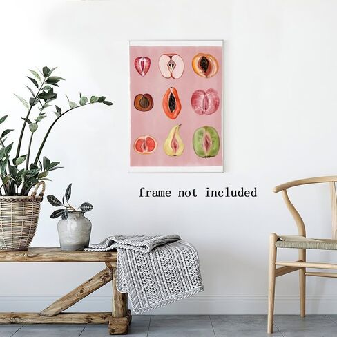 Generic Pink Fruit Wall Art Vintage Fruity Sliced Food Poster Funky Fruit Decor Woman Body Positivity Art Prints for Kitchen Bedroom Wall Decor 8x12in Unframed, style-1 in Saudi Arabia