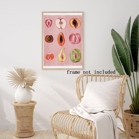 Generic Pink Fruit Wall Art Vintage Fruity Sliced Food Poster Funky Fruit Decor Woman Body Positivity Art Prints for Kitchen Bedroom Wall Decor 8x12in Unframed, style-1 in Saudi Arabia