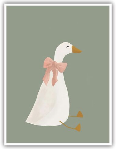 Cute Goose Posters Funny Silly Goose Wall Art Sage Green Nursery Decor Coquette Pink Bow Canvas Prints Farm Animal Aesthetic for Girl's Room Bedroom Dorm Bathroom Home Print 8x12in Unframed in Saudi Arabia