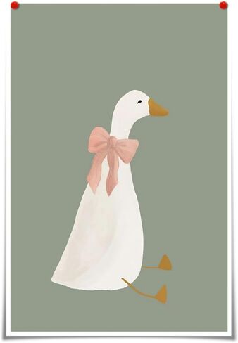 Cute Goose Posters Funny Silly Goose Wall Art Sage Green Nursery Decor Coquette Pink Bow Canvas Prints Farm Animal Aesthetic for Girl's Room Bedroom Dorm Bathroom Home Print 8x12in Unframed in Saudi Arabia