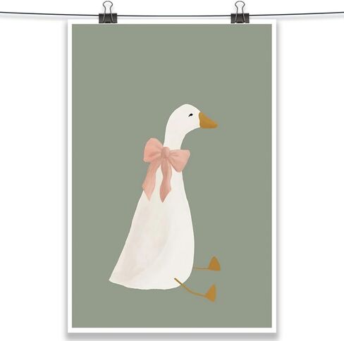 Cute Goose Posters Funny Silly Goose Wall Art Sage Green Nursery Decor Coquette Pink Bow Canvas Prints Farm Animal Aesthetic for Girl's Room Bedroom Dorm Bathroom Home Print 8x12in Unframed in Saudi Arabia