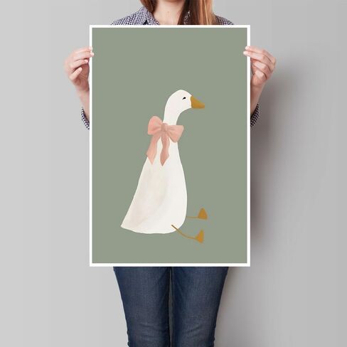 Cute Goose Posters Funny Silly Goose Wall Art Sage Green Nursery Decor Coquette Pink Bow Canvas Prints Farm Animal Aesthetic for Girl's Room Bedroom Dorm Bathroom Home Print 8x12in Unframed in Saudi Arabia