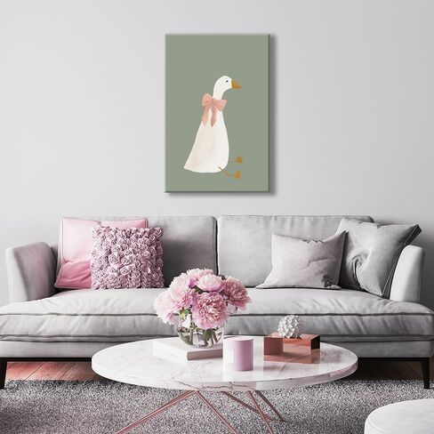 Cute Goose Posters Funny Silly Goose Wall Art Sage Green Nursery Decor Coquette Pink Bow Canvas Prints Farm Animal Aesthetic for Girl's Room Bedroom Dorm Bathroom Home Print 8x12in Unframed in Saudi Arabia