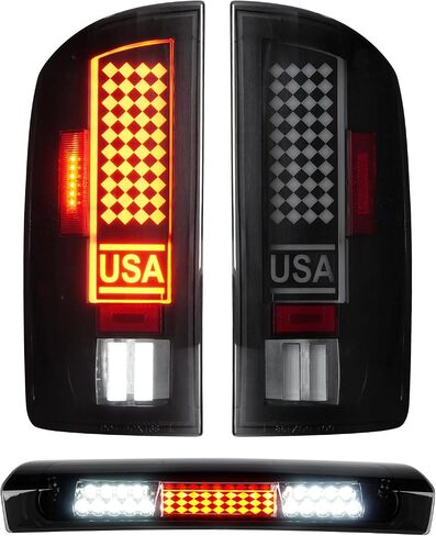 Tresound LED Tail Light + 3rd Third Brake Cargo Lamp for Dodge RAM 1500 2002-2006, for RAM 2500 3500 2003-2006, High Mount Stop Light Rear Taillight Assembly, 55077348AF, 55077347AF, CH2801147 in Saudi Arabia