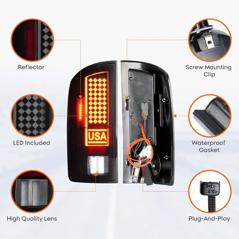 Tresound LED Tail Light + 3rd Third Brake Cargo Lamp for Dodge RAM 1500 2002-2006, for RAM 2500 3500 2003-2006, High Mount Stop Light Rear Taillight Assembly, 55077348AF, 55077347AF, CH2801147 in Saudi Arabia