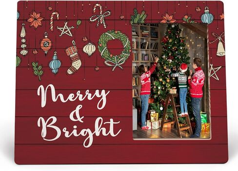 Christmas Picture Frame, Christmas Frame Gifts for Women Coworkers, Christmas Family Gifts, Red Christmas Decoration, Merry and Bright Wood Christmas Photo Frames for 4x6 Photos in Saudi Arabia