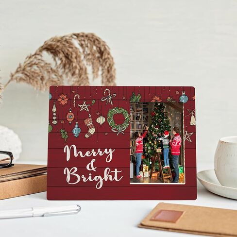 Christmas Picture Frame, Christmas Frame Gifts for Women Coworkers, Christmas Family Gifts, Red Christmas Decoration, Merry and Bright Wood Christmas Photo Frames for 4x6 Photos in Saudi Arabia
