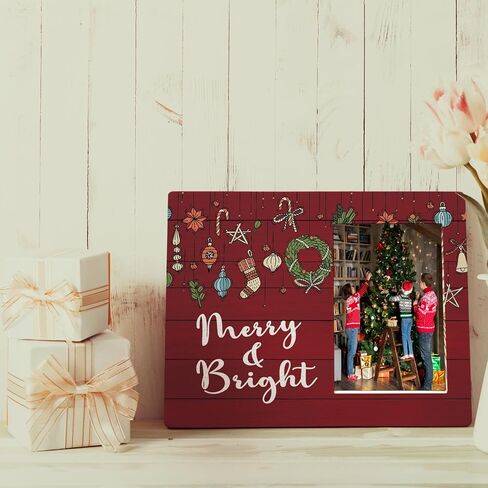 Christmas Picture Frame, Christmas Frame Gifts for Women Coworkers, Christmas Family Gifts, Red Christmas Decoration, Merry and Bright Wood Christmas Photo Frames for 4x6 Photos in Saudi Arabia