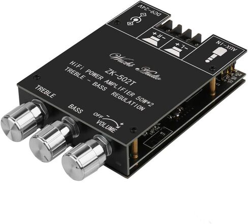 ZK-1002 لوحة مضخم صوت بلوتوث 5.0، جهاز استقبال مضخم طاقة هاي فاي صغير 100 وات × 2 2.0 قناة مع التحكم في مستوى الصوت، ومدخلات BT وAUX، وحدة أمبير ستيريو DC 5-27V لمكبرات الصوت المنزلية in Saudi Arabia