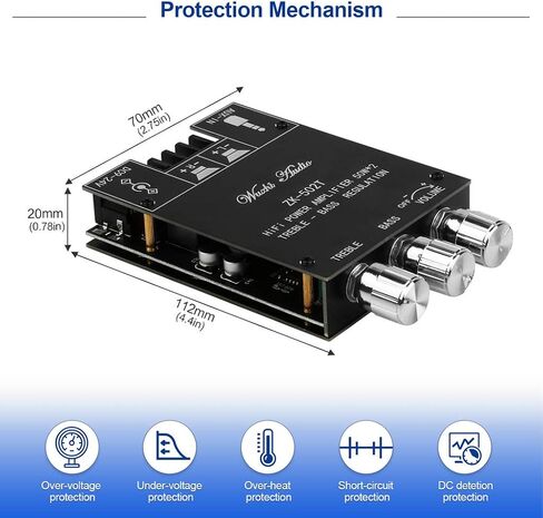ZK-1002 لوحة مضخم صوت بلوتوث 5.0، جهاز استقبال مضخم طاقة هاي فاي صغير 100 وات × 2 2.0 قناة مع التحكم في مستوى الصوت، ومدخلات BT وAUX، وحدة أمبير ستيريو DC 5-27V لمكبرات الصوت المنزلية in Saudi Arabia