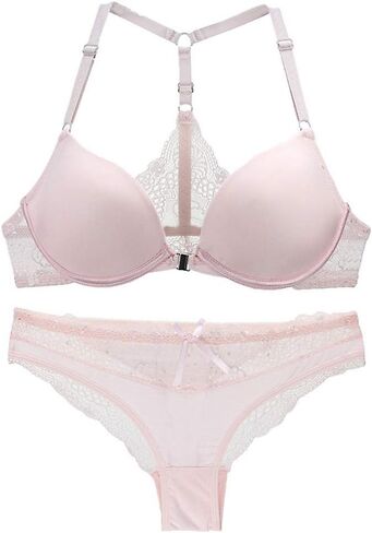 Swbreety Women's Sexy Lace Front Closure Y-Strap Push Up Seamless Bra Panty Set in Saudi Arabia