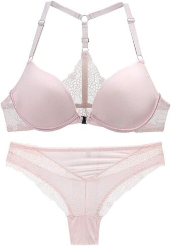 Swbreety Women's Sexy Lace Front Closure Y-Strap Push Up Seamless Bra Panty Set in Saudi Arabia