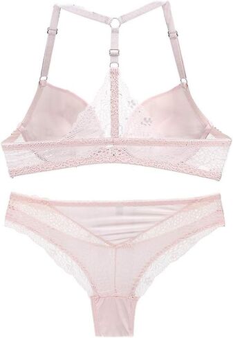Swbreety Women's Sexy Lace Front Closure Y-Strap Push Up Seamless Bra Panty Set in Saudi Arabia