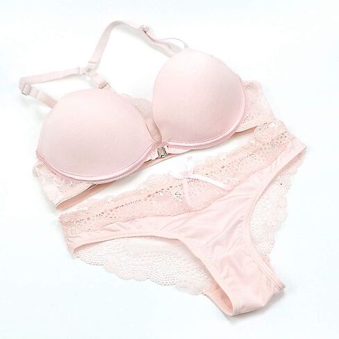 Swbreety Women's Sexy Lace Front Closure Y-Strap Push Up Seamless Bra Panty Set in Saudi Arabia