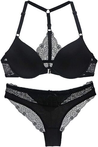 Swbreety Women's Sexy Lace Front Closure Y-Strap Push Up Seamless Bra Panty Set in Saudi Arabia
