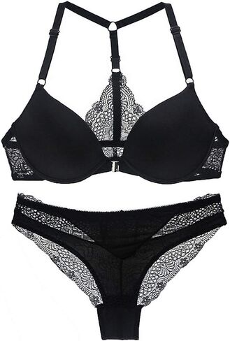 Swbreety Women's Sexy Lace Front Closure Y-Strap Push Up Seamless Bra Panty Set in Saudi Arabia