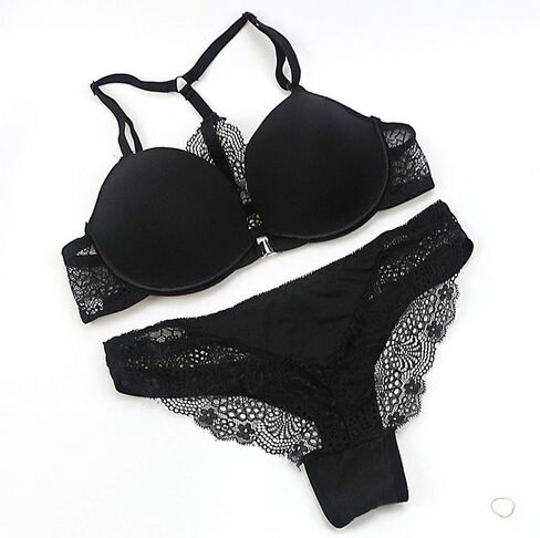 Swbreety Women's Sexy Lace Front Closure Y-Strap Push Up Seamless Bra Panty Set in Saudi Arabia