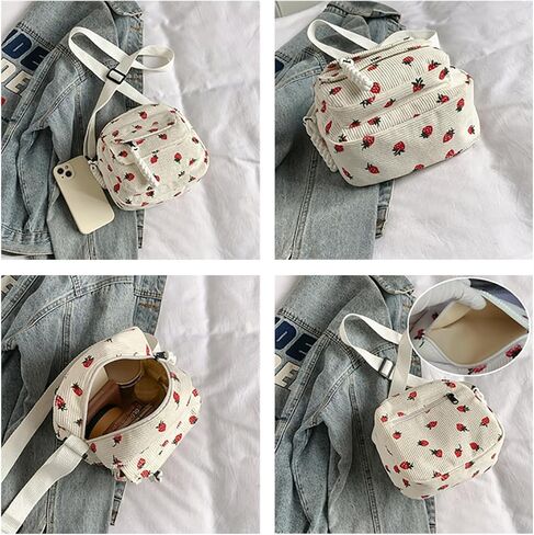 Cute Purses for Women Strawberry Bag Corduroy Tote Bag for Women Messenger Bag Cute Crossbody Bags Handbags in Kuwait