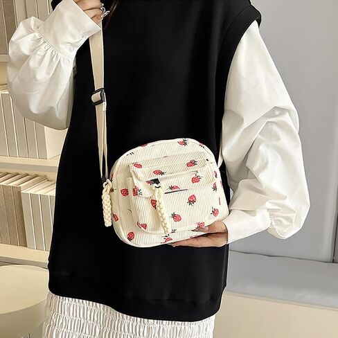 Cute Purses for Women Strawberry Bag Corduroy Tote Bag for Women Messenger Bag Cute Crossbody Bags Handbags in Kuwait