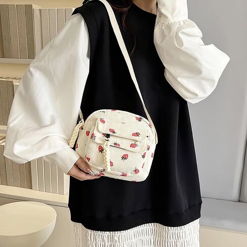 Cute Purses for Women Strawberry Bag Corduroy Tote Bag for Women Messenger Bag Cute Crossbody Bags Handbags in Kuwait