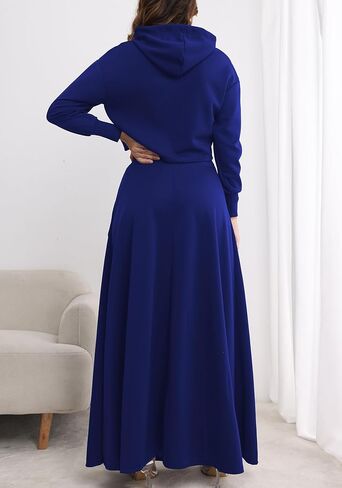 Women's Casual 2 Piece Outfits Long Sleeves Hoodies Sweatshirts and High Waist Split Skirt Sweatsuit Lounge Sets in Kuwait