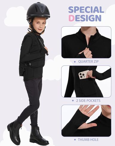 M MOTEEPI Fleece Girls Long Sleeve Shirts Quarter Zip Pullover Equestrian Girls Fall Winter Jackets in Kuwait