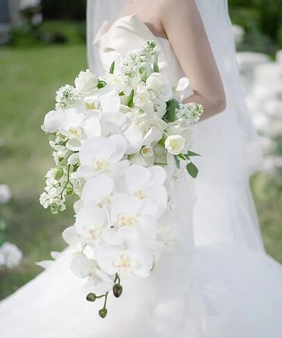 IPOPU Champagne Orchid Artificial Flowers 34.3" Real Touch Fake Orchid Latex Champagne Flowers Phalaenopsis Branches for Home Party Wedding Bridal Shower Decoration, 2pcs Champagne Pink in Kuwait