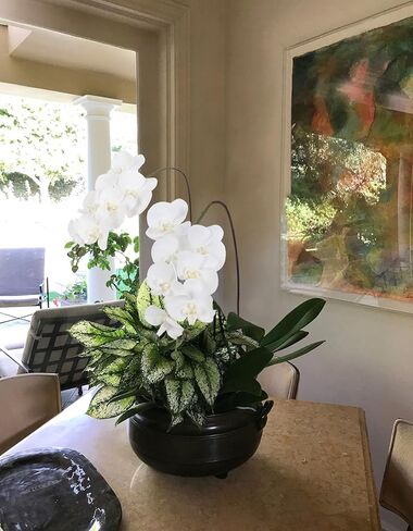 IPOPU Champagne Orchid Artificial Flowers 34.3" Real Touch Fake Orchid Latex Champagne Flowers Phalaenopsis Branches for Home Party Wedding Bridal Shower Decoration, 2pcs Champagne Pink in Kuwait