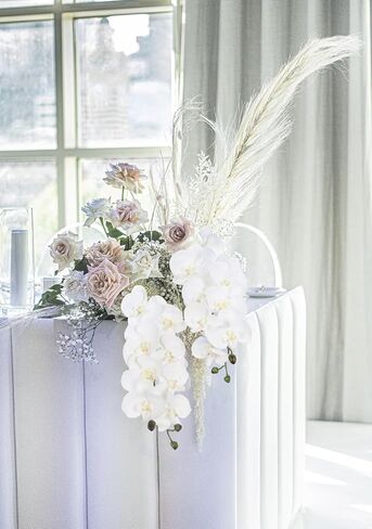 IPOPU Champagne Orchid Artificial Flowers 34.3" Real Touch Fake Orchid Latex Champagne Flowers Phalaenopsis Branches for Home Party Wedding Bridal Shower Decoration, 2pcs Champagne Pink in Kuwait