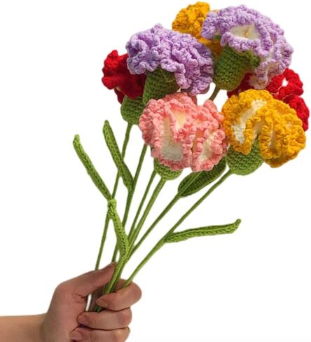 Crochet Flowers,1 Pcs Knitted Artificial Wool Carnation for Wedding Bouquet Birthday Party Anniversary (Purple) in Kuwait