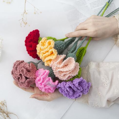 Crochet Flowers,1 Pcs Knitted Artificial Wool Carnation for Wedding Bouquet Birthday Party Anniversary (Purple) in Kuwait
