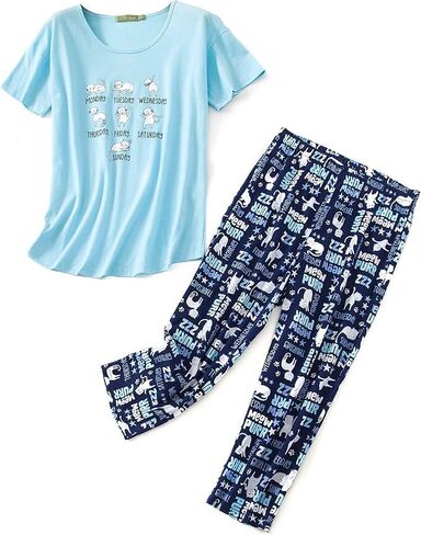 Zando 2 Pack Womens Pajama Sets for Women 2 Piece Cotton Pajamas for Women Pjs Sets للنساء السيدات بيجامة in Saudi Arabia