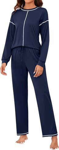 LOMON Pajama Sets for Women Cotton Long Sleeve Sleepwear 2 Piece Pjs Lounge Set with Pockets in Saudi Arabia
