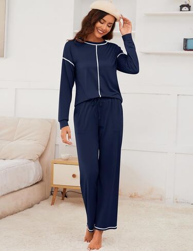 LOMON Pajama Sets for Women Cotton Long Sleeve Sleepwear 2 Piece Pjs Lounge Set with Pockets in Saudi Arabia